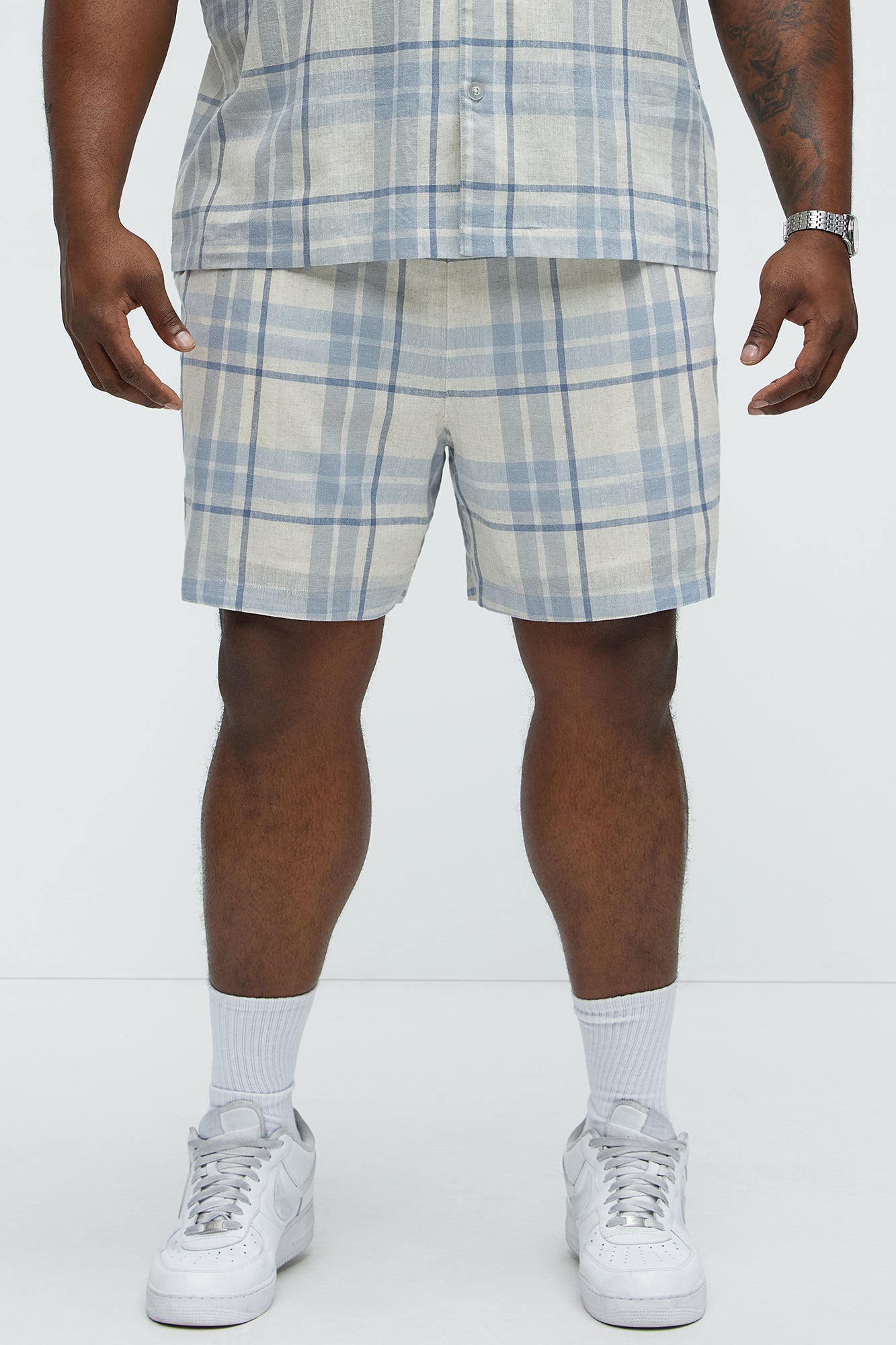 Breezy Cotton Plaid Warm Up Shorts - Blue/combo