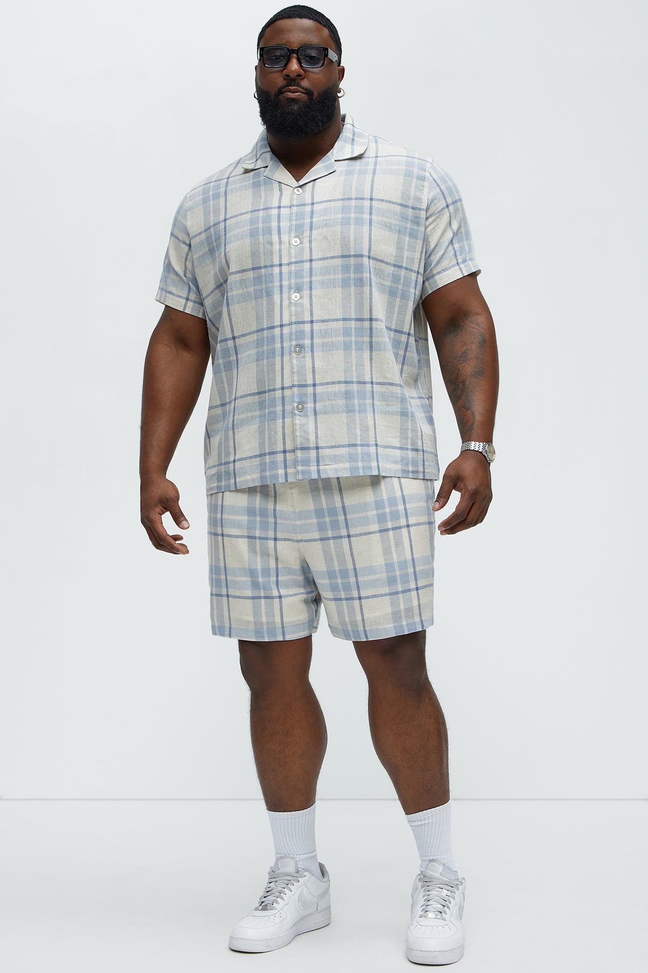 Breezy Cotton Plaid Warm Up Shorts - Blue/combo