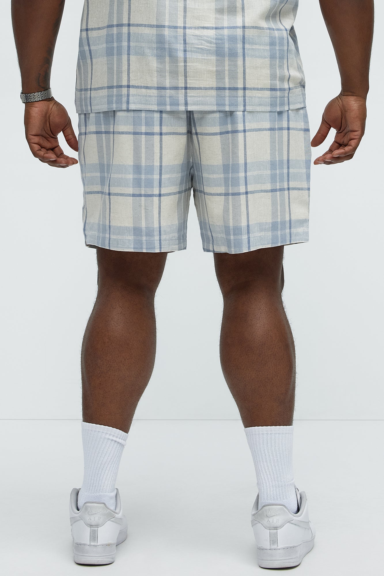 Breezy Cotton Plaid Warm Up Shorts - Blue/combo