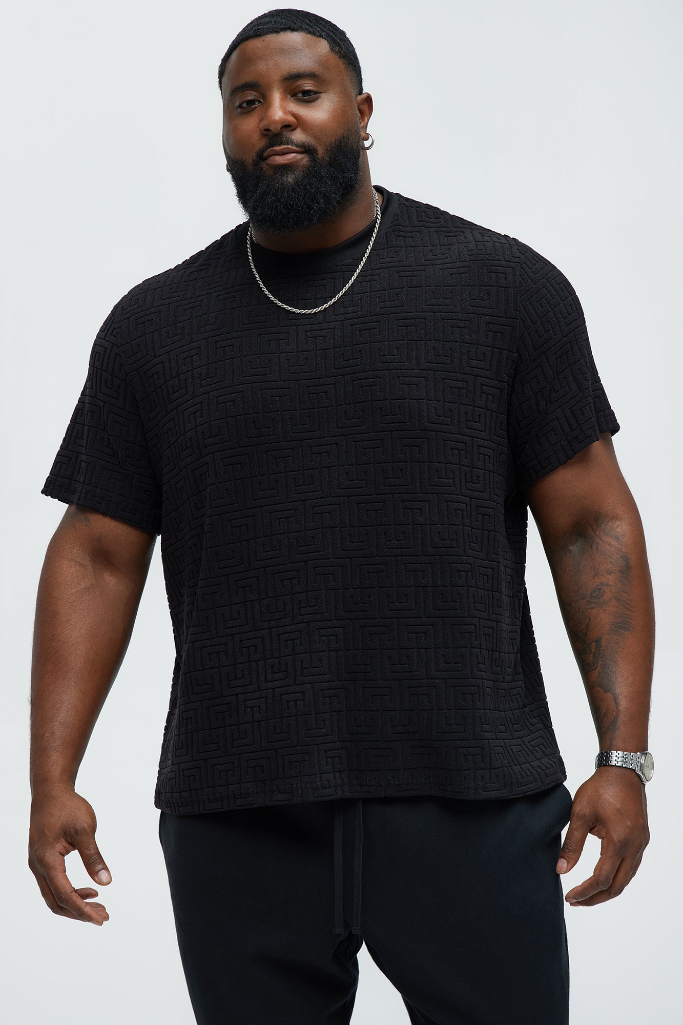 Geo Chenille Knit Crewneck Tee - Black