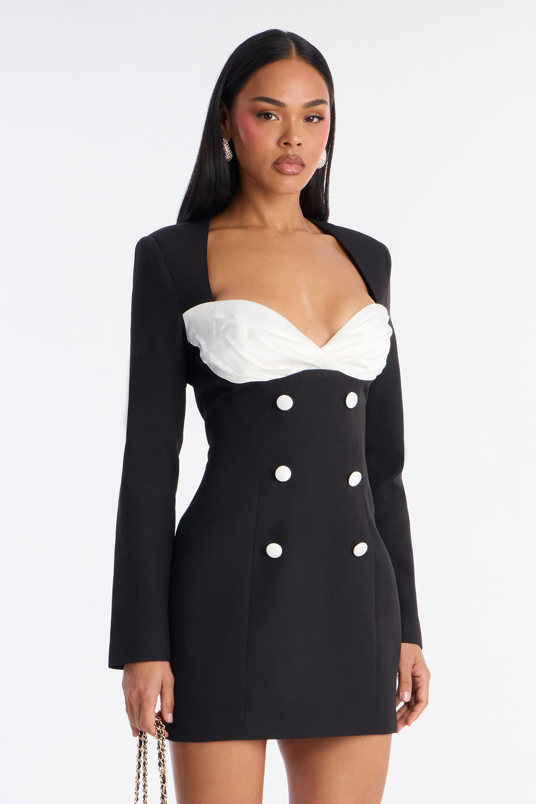 Sweetheart Long Sleeve Mini Dress - Black/White