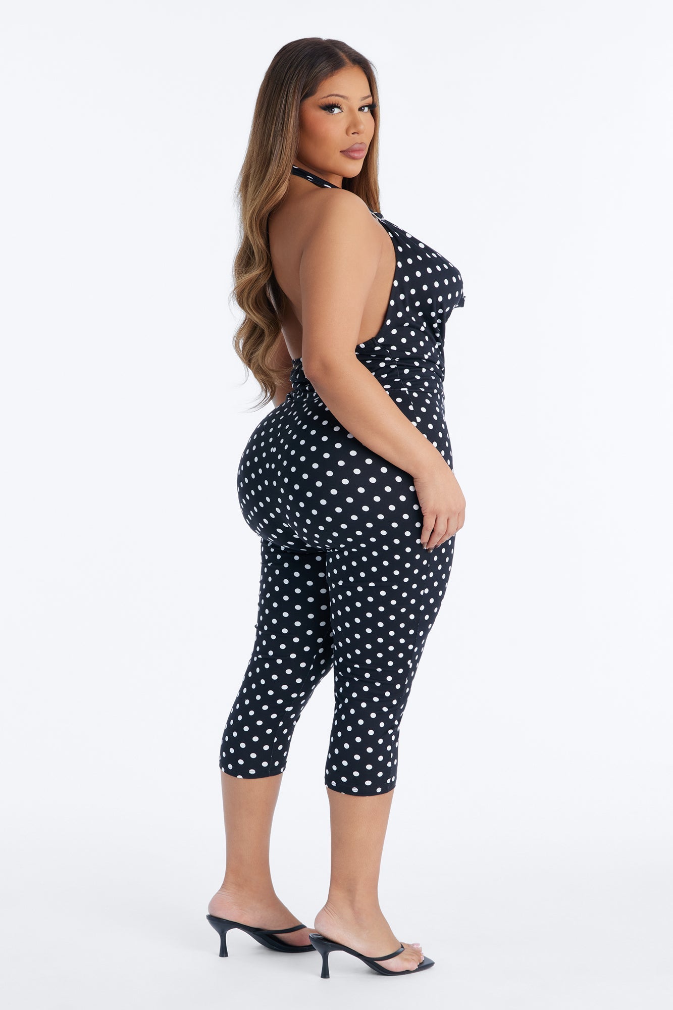 Odelia Polka Dot Capri Catsuit - Black