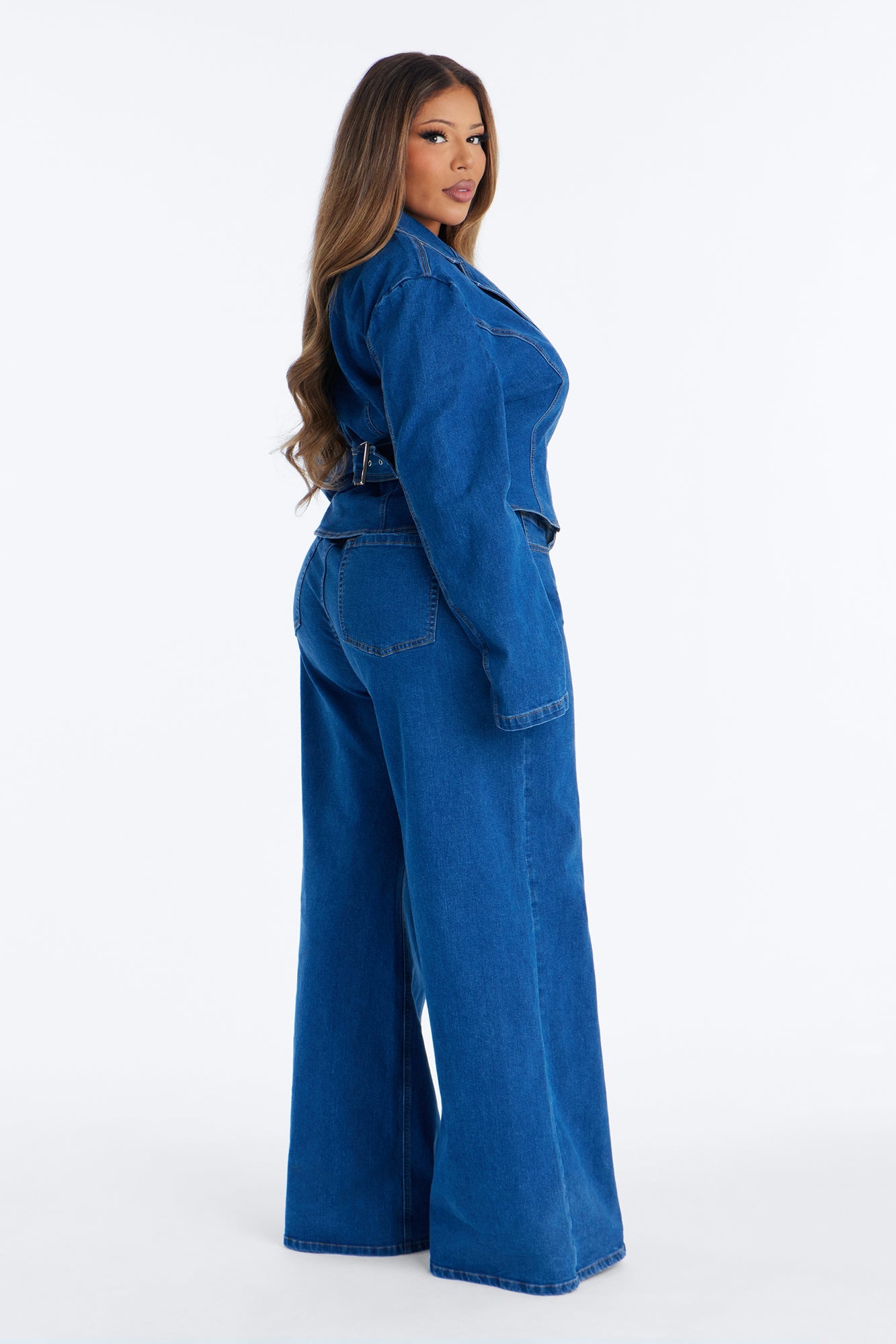Kasey Denim Blazer Pant Set - Blue Wash