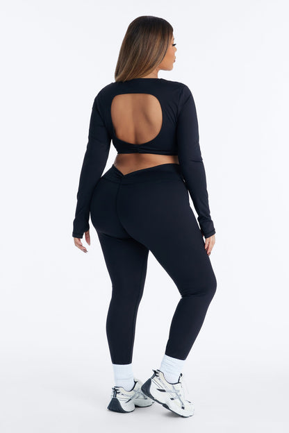 Sasha Open Back Ruched Legging Set - Black