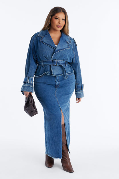 Frida Denim Belted Maxi Skirt Set - Medium Wash