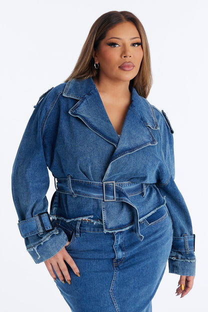 Frida Denim Belted Maxi Skirt Set - Medium Wash