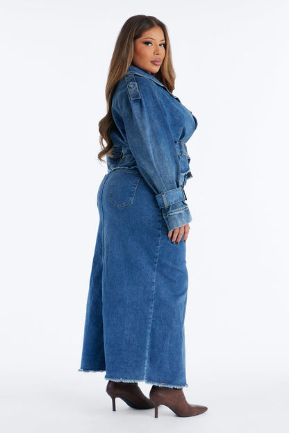 Frida Denim Belted Maxi Skirt Set - Medium Wash