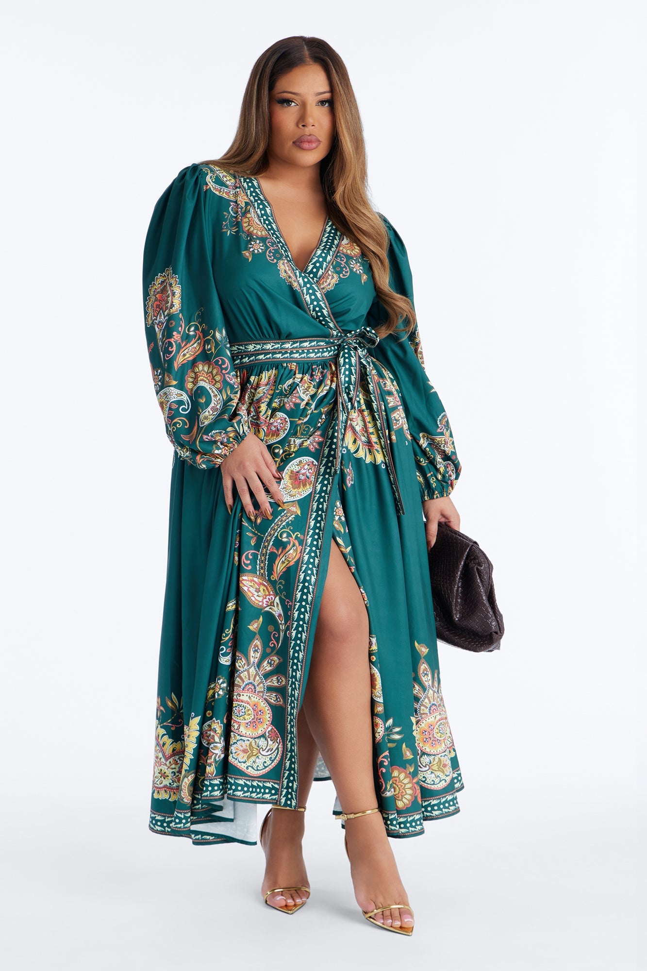 Donna Satin Paisley Midi Dress - Green