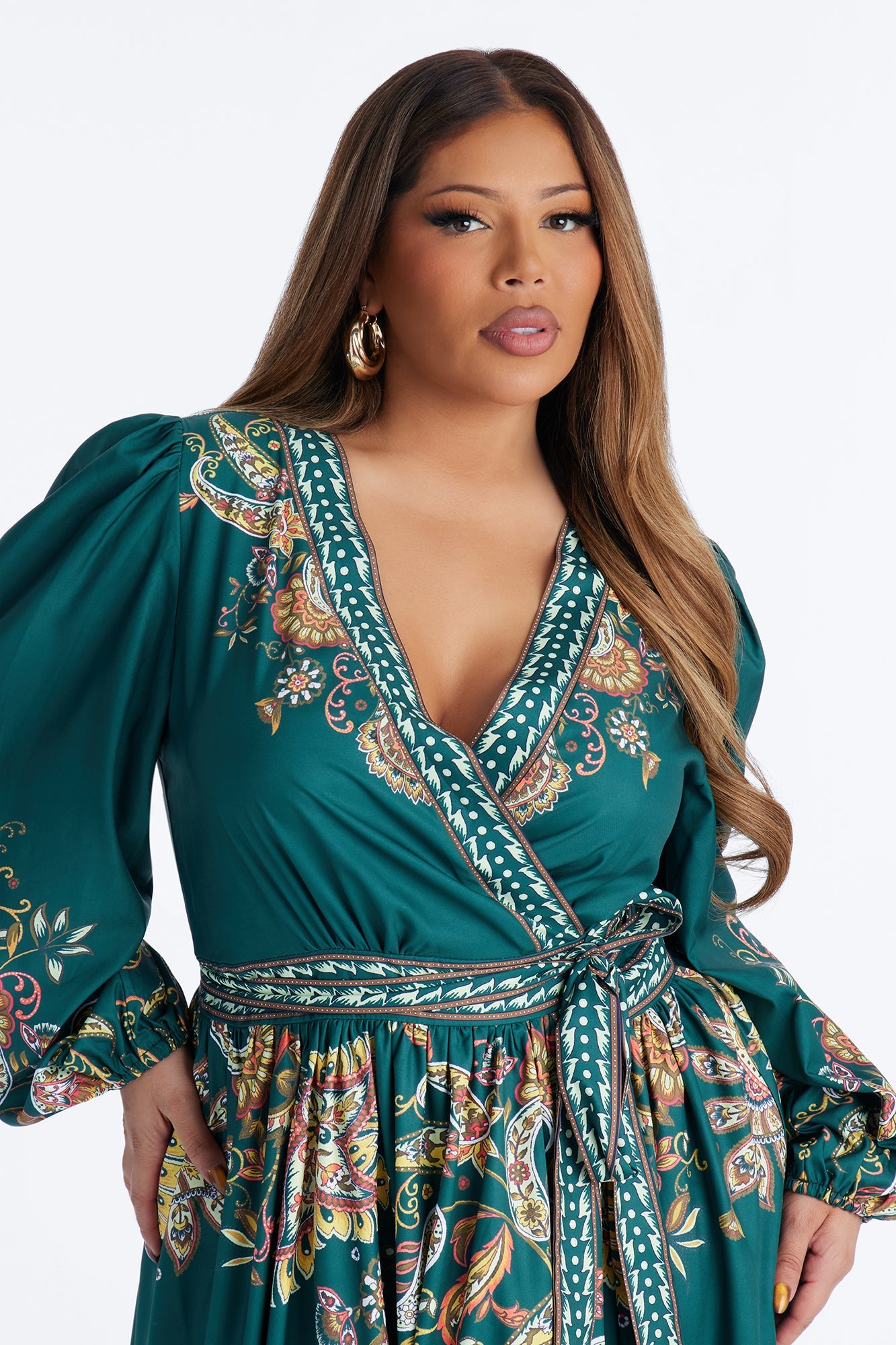 Donna Satin Paisley Midi Dress - Green