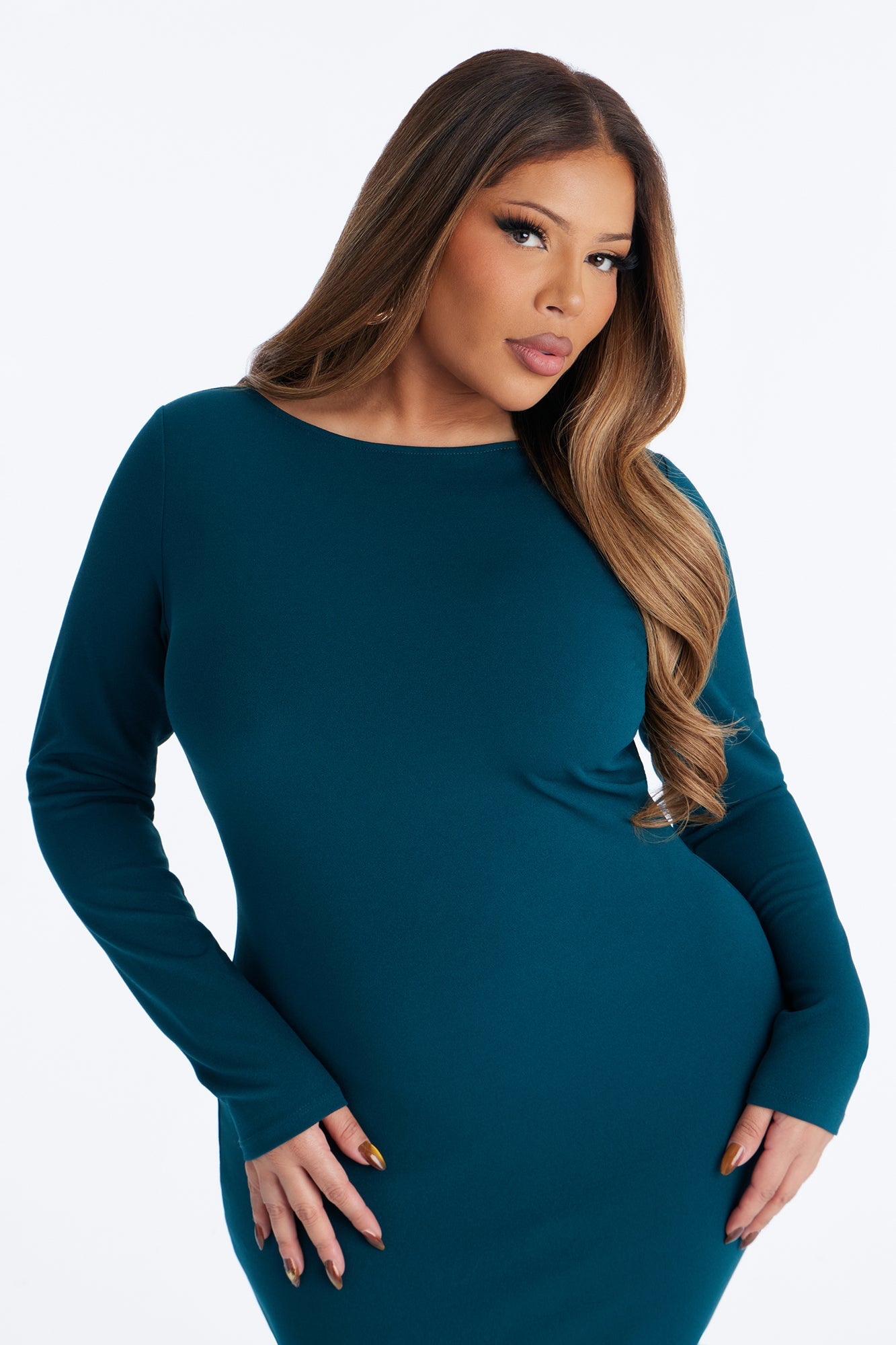 Bianca Long Sleeve Peplum Midi Dress - Hunter
