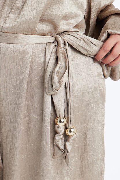 Tia Tie Waist Balloon Wide Leg Jumpsuit - Champagne