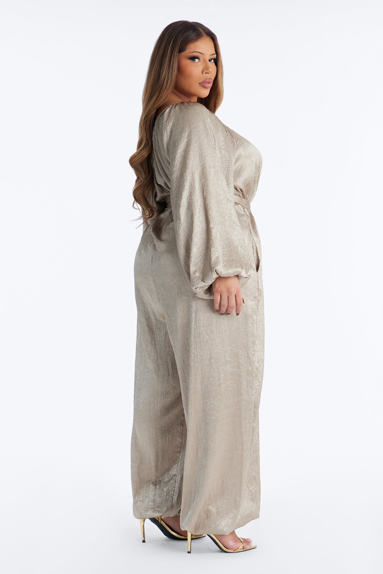 Tia Tie Waist Balloon Wide Leg Jumpsuit - Champagne