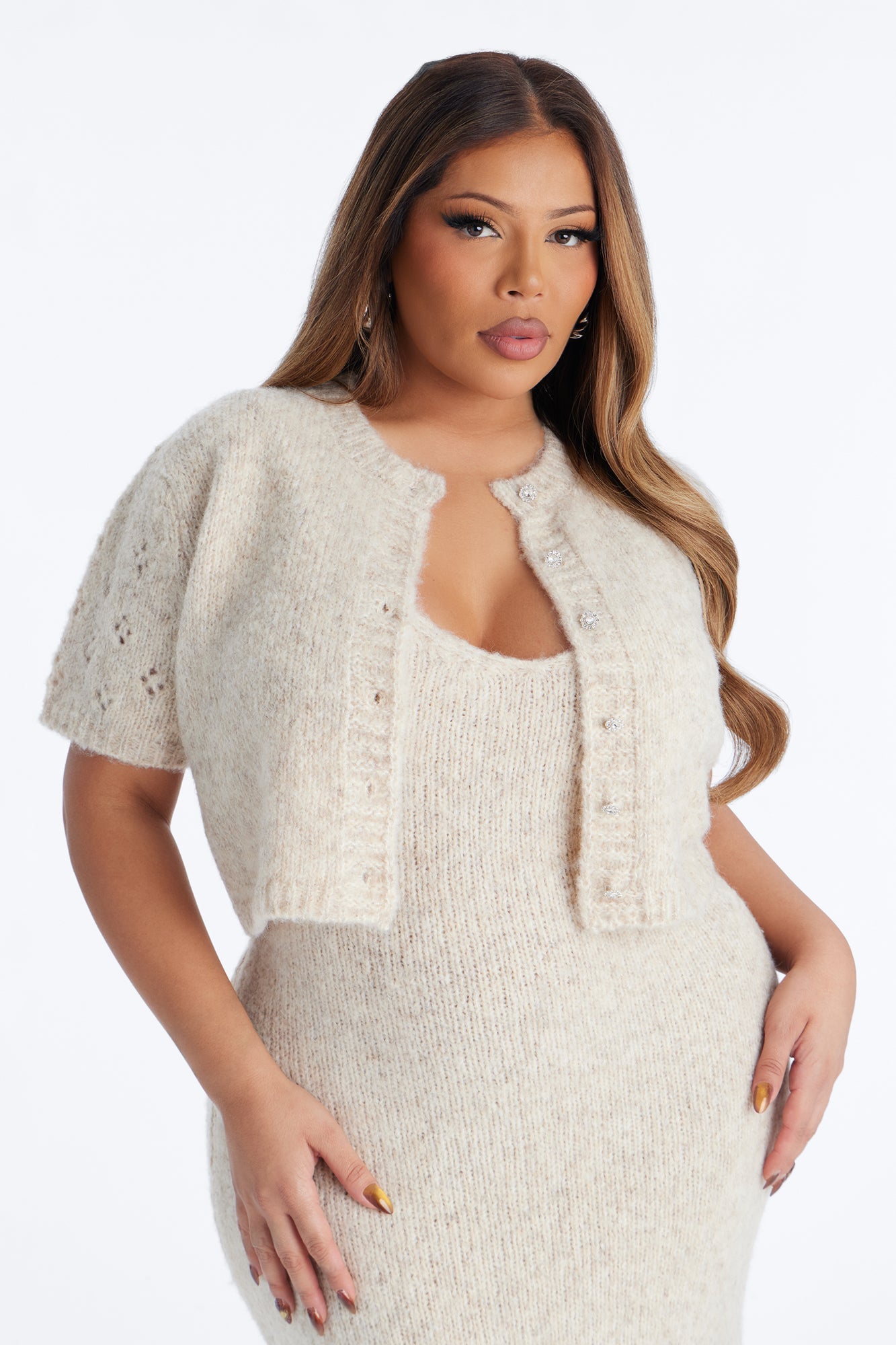 Sweet Delight 2 Piece Sweater Maxi Dress Set - Oatmeal