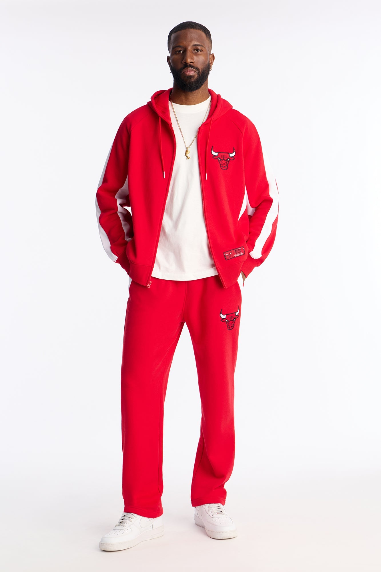 Bulls Wavey Oversized Zip Hoodie - Red