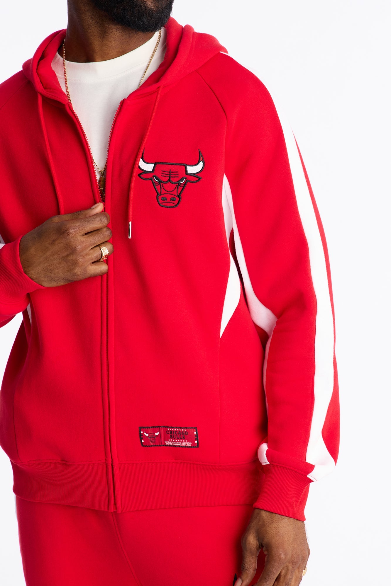 Bulls Wavey Oversized Zip Hoodie - Red