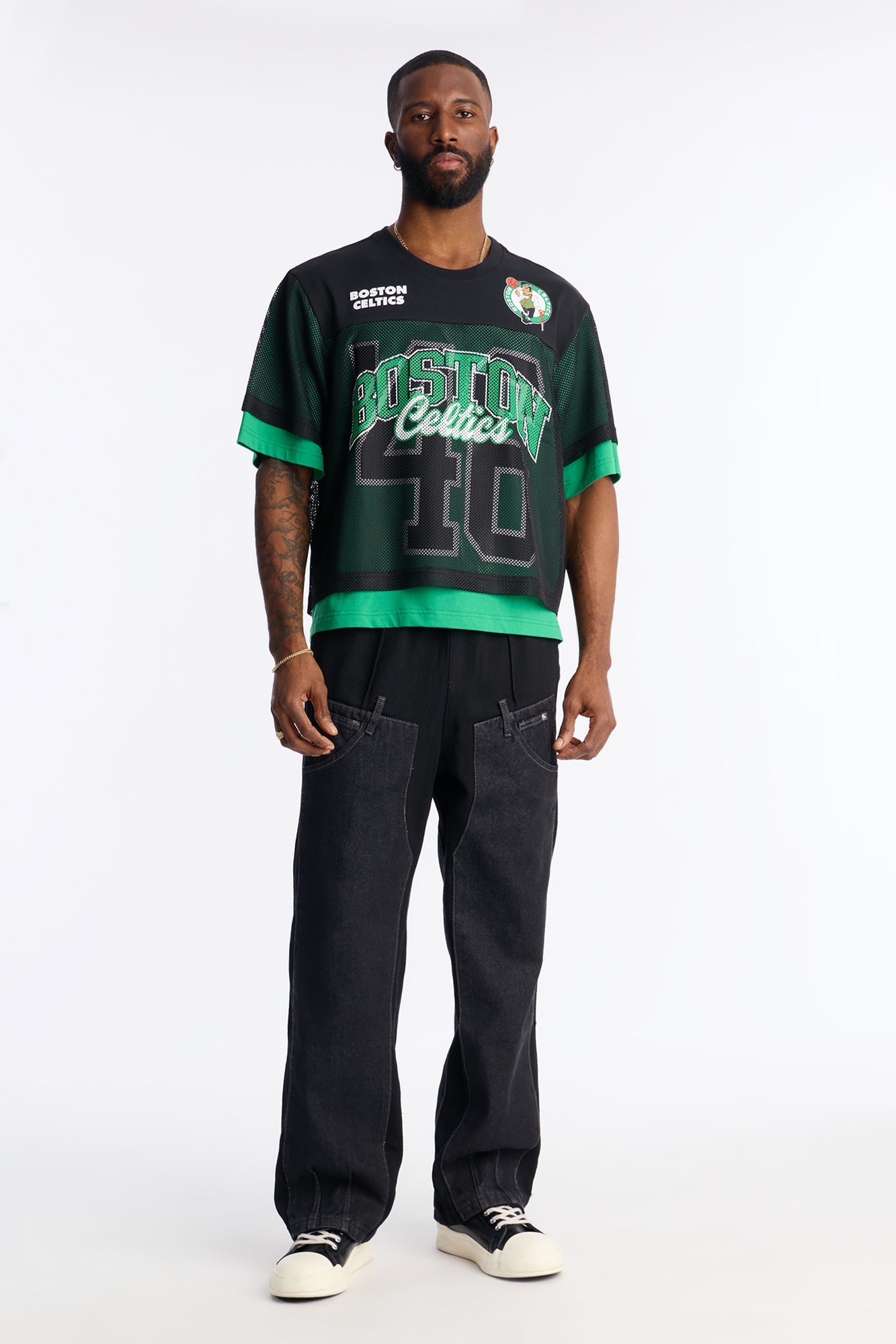 Celtics Lay Up Jersey Mesh Top - Black