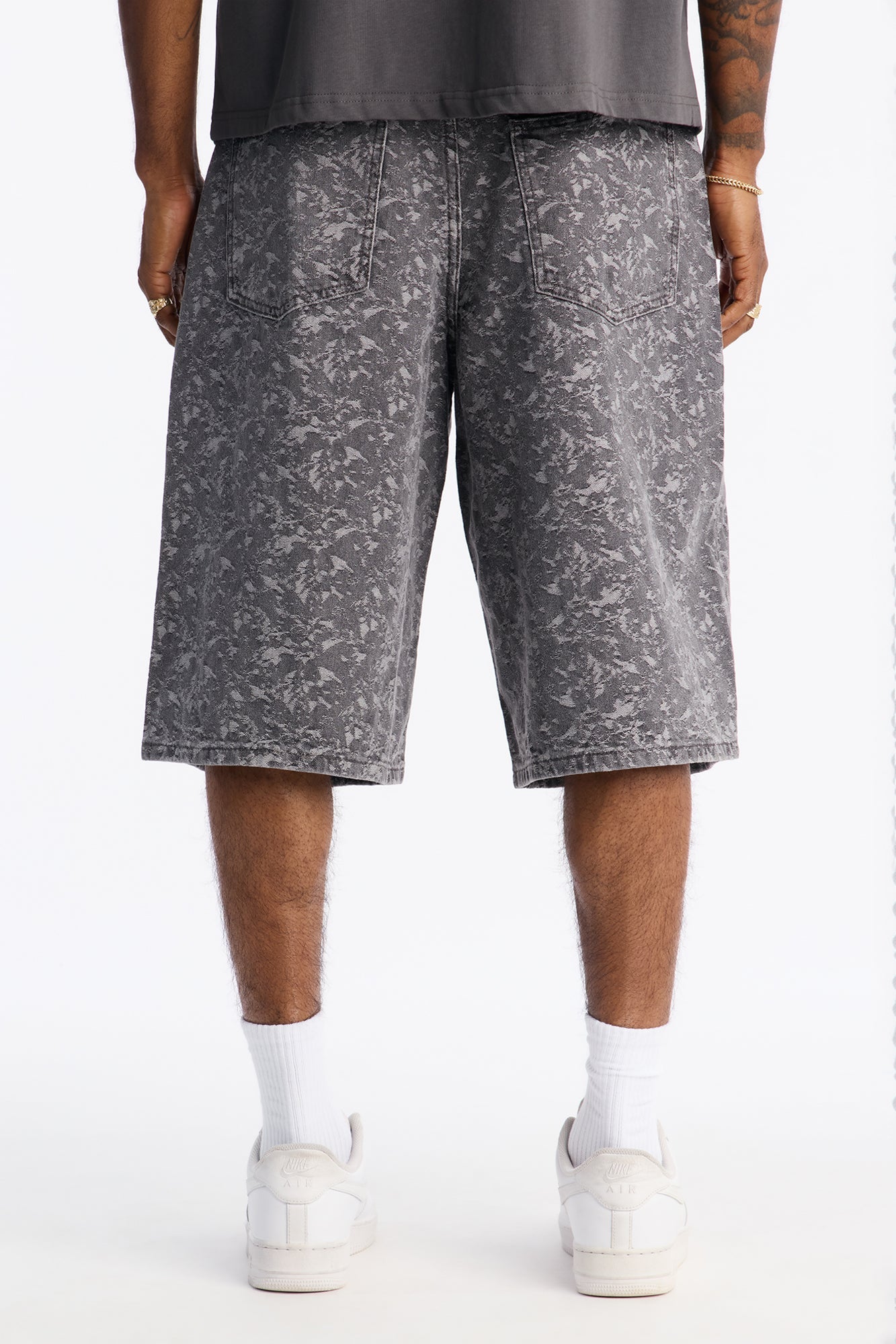 Baggy Urban Jacquard Denim Short - Grey