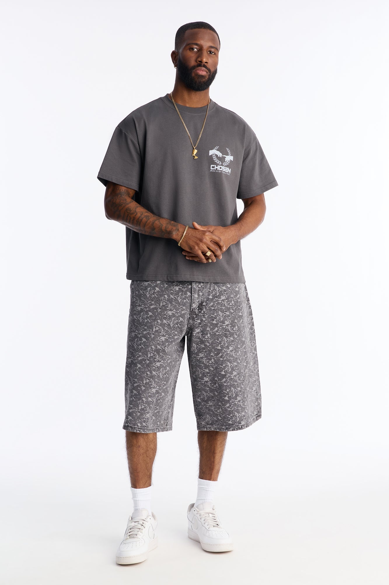 Baggy Urban Jacquard Denim Short - Grey