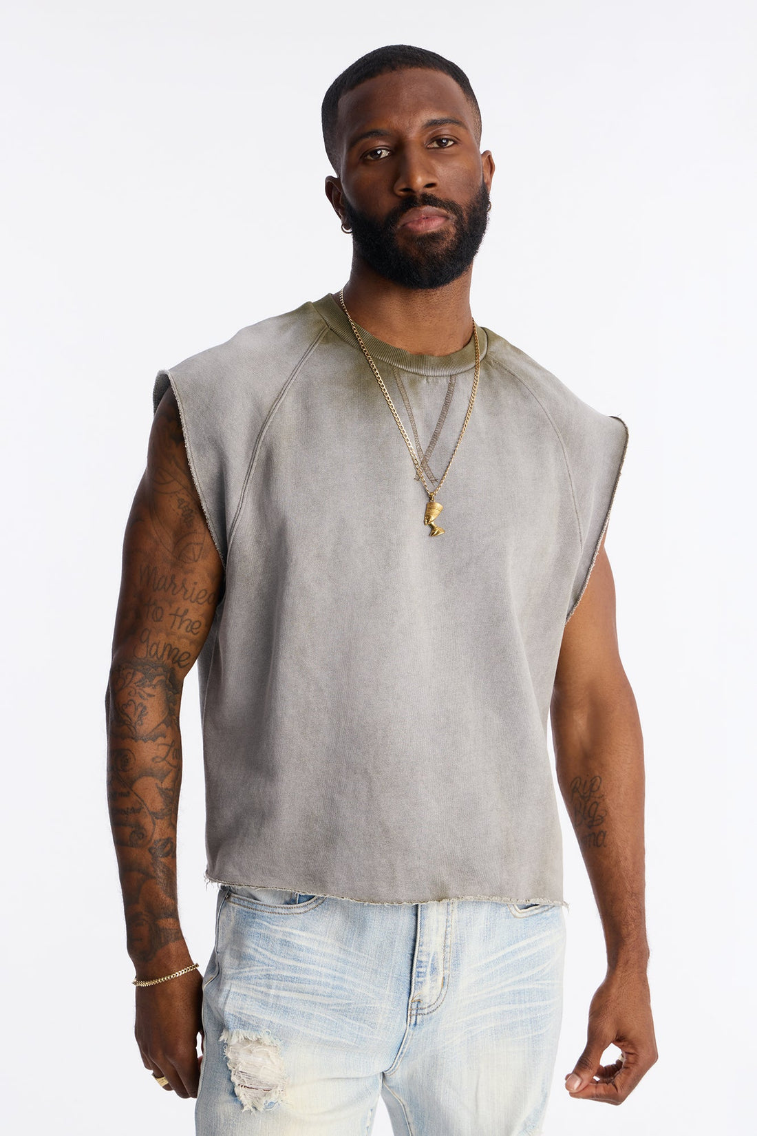 Boiler Washed Boxy Muscle Tee - Khaki