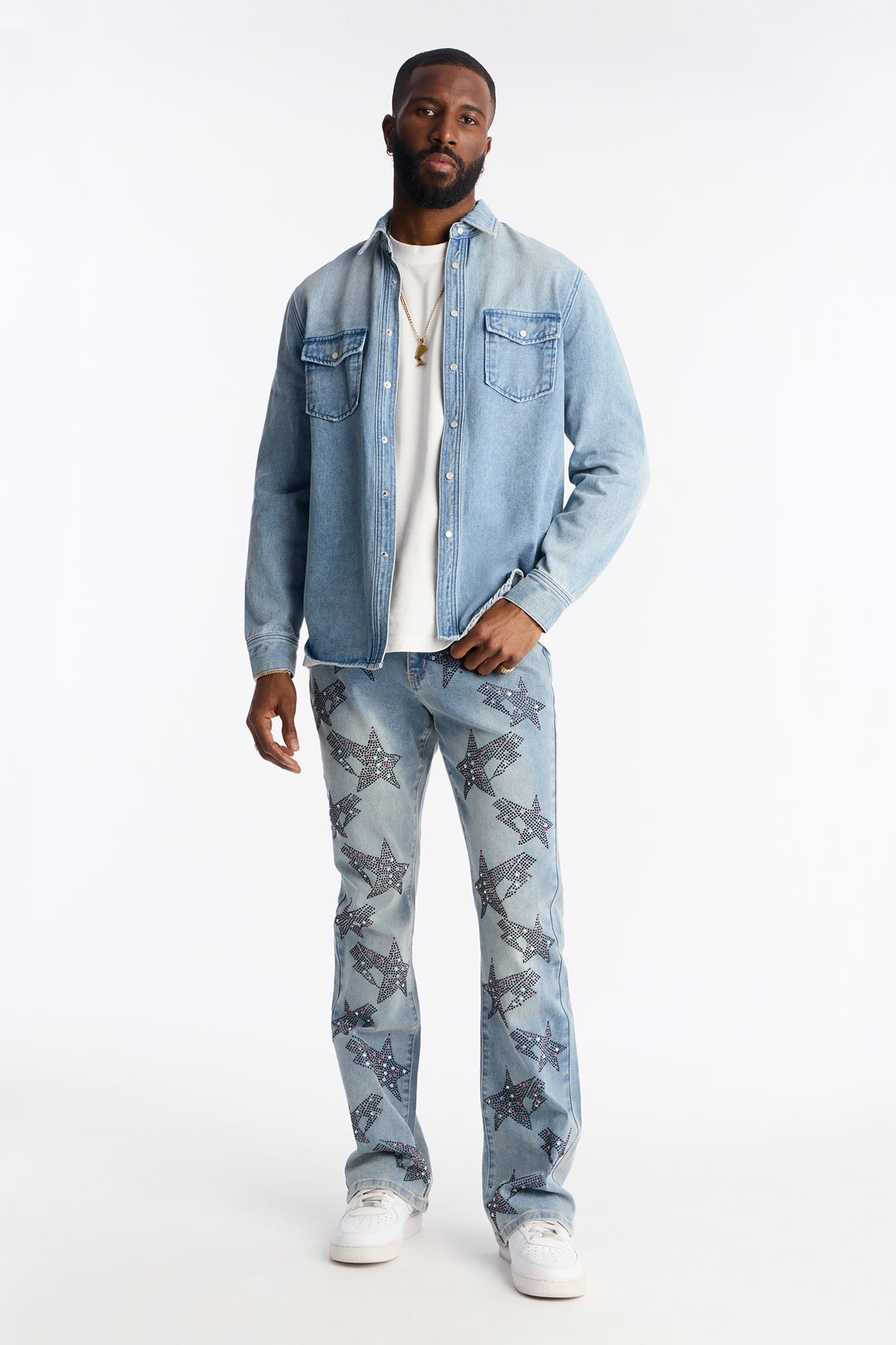 Stacked Skinny Flare Skyfire Jean - Medium Blue Wash