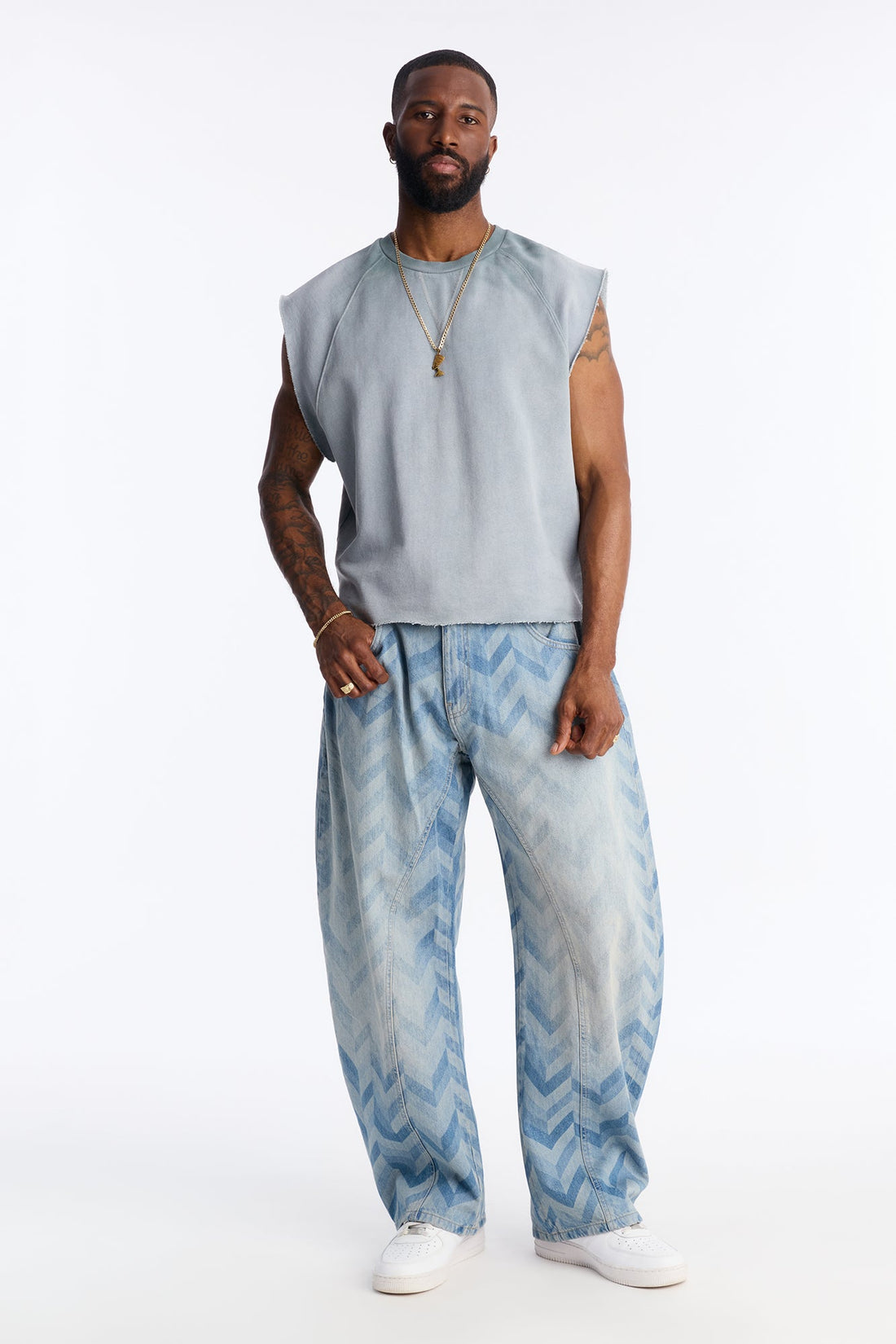 Boiler Washed Boxy Muscle Tee - Slate Blue