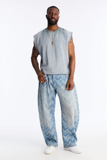 Boiler Washed Boxy Muscle Tee - Slate Blue
