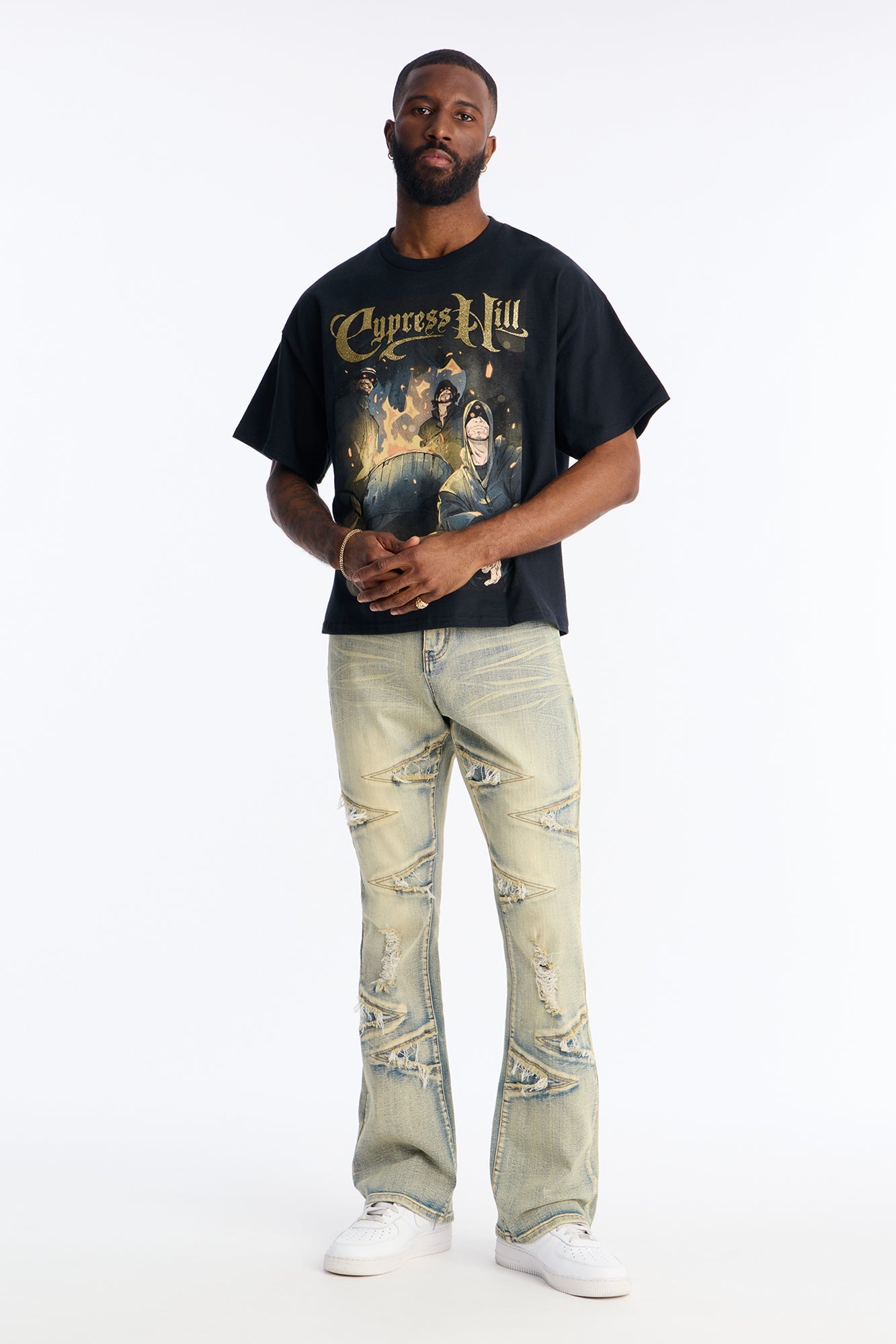 Stacked Skinny Flare Triangle Fray Jeans - Light Wash