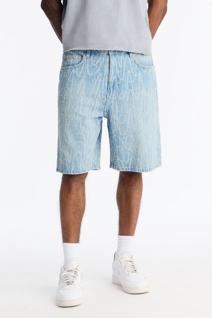 Relaxed Swervin Distressed Denim Short - Light Blue Wash