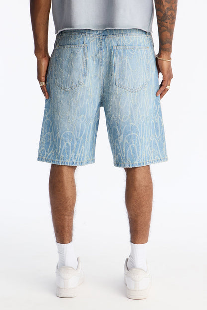 Relaxed Swervin Distressed Denim Short - Light Blue Wash