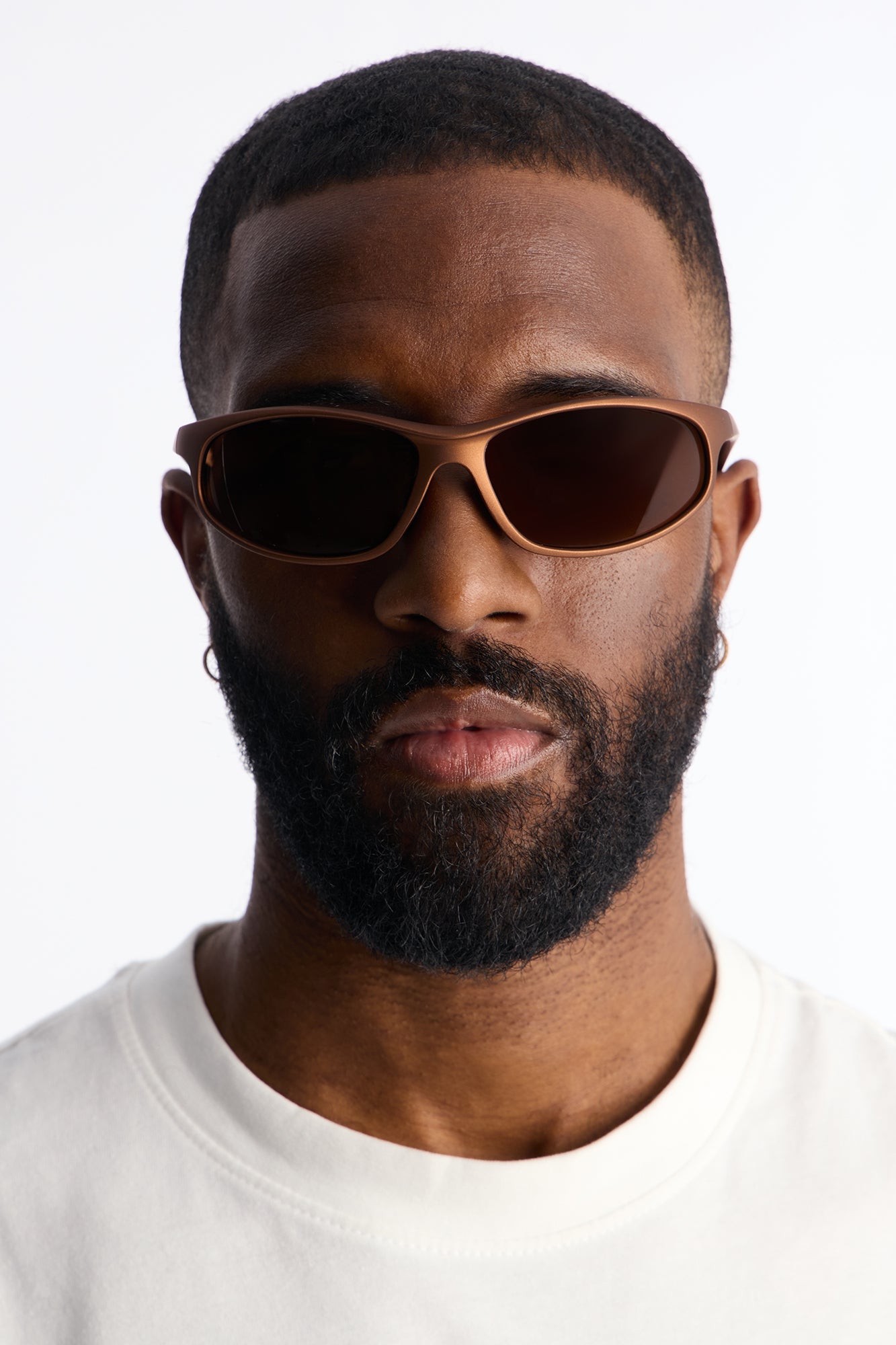 Rubberized Slim Sport Wrap Sunglasses - Brown