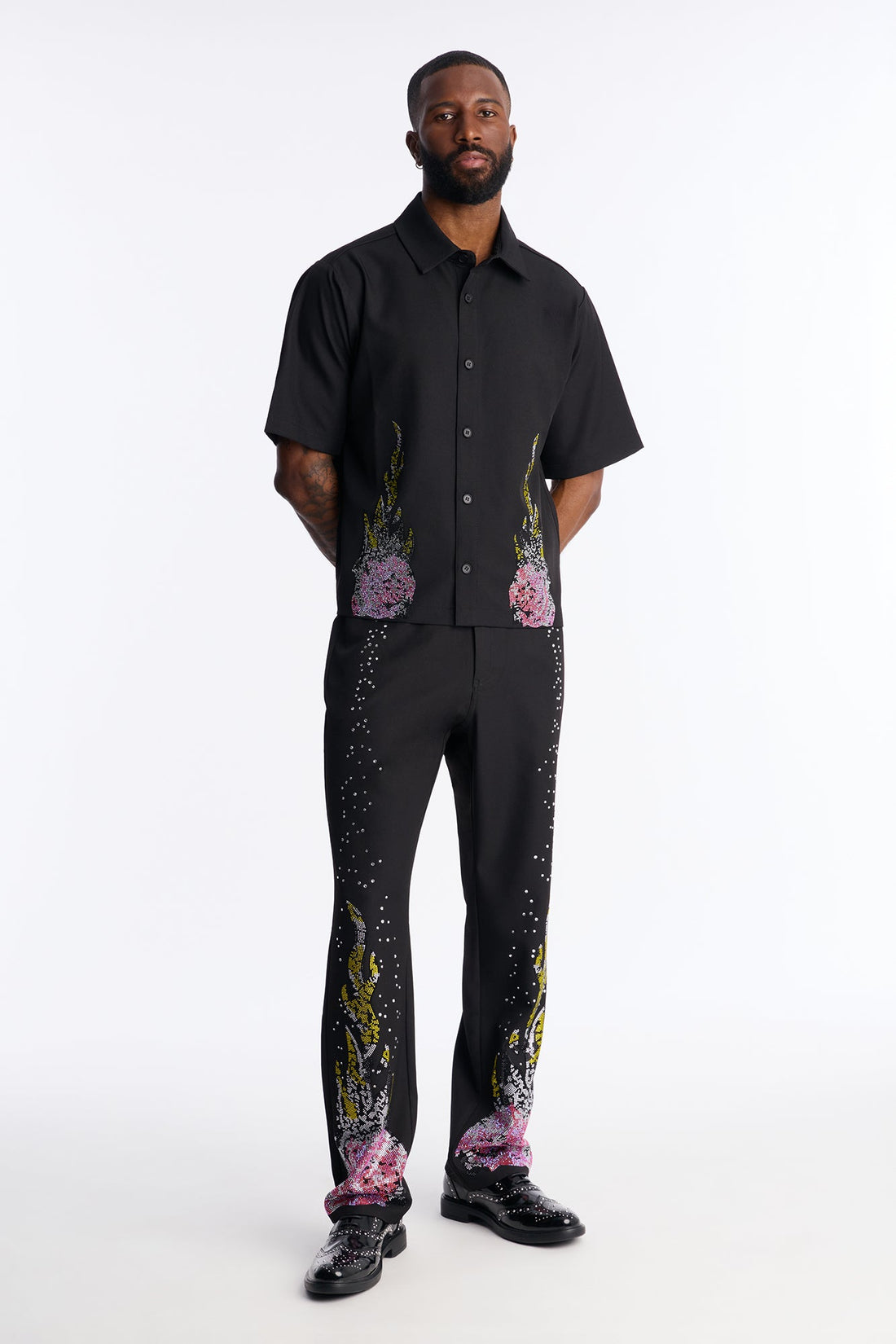 Genesis Origin Embellished Button Up Shirt - Black