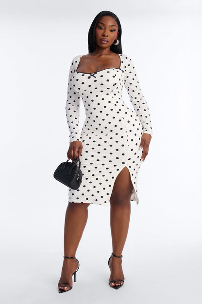 Rhiannon Polka Dot Midi Dress - White/Black