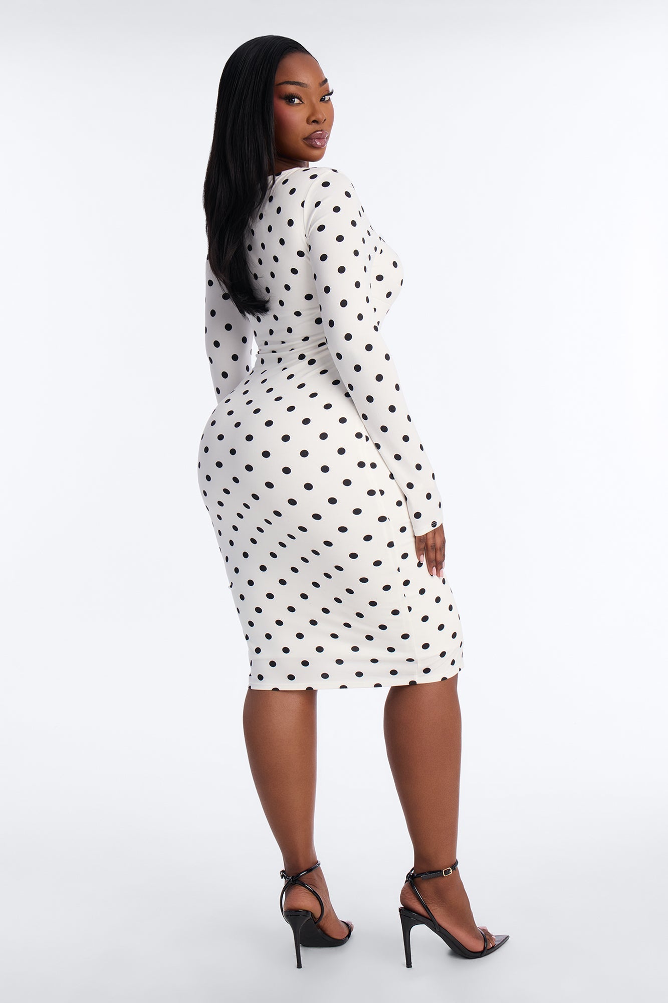 Rhiannon Polka Dot Midi Dress - White/Black
