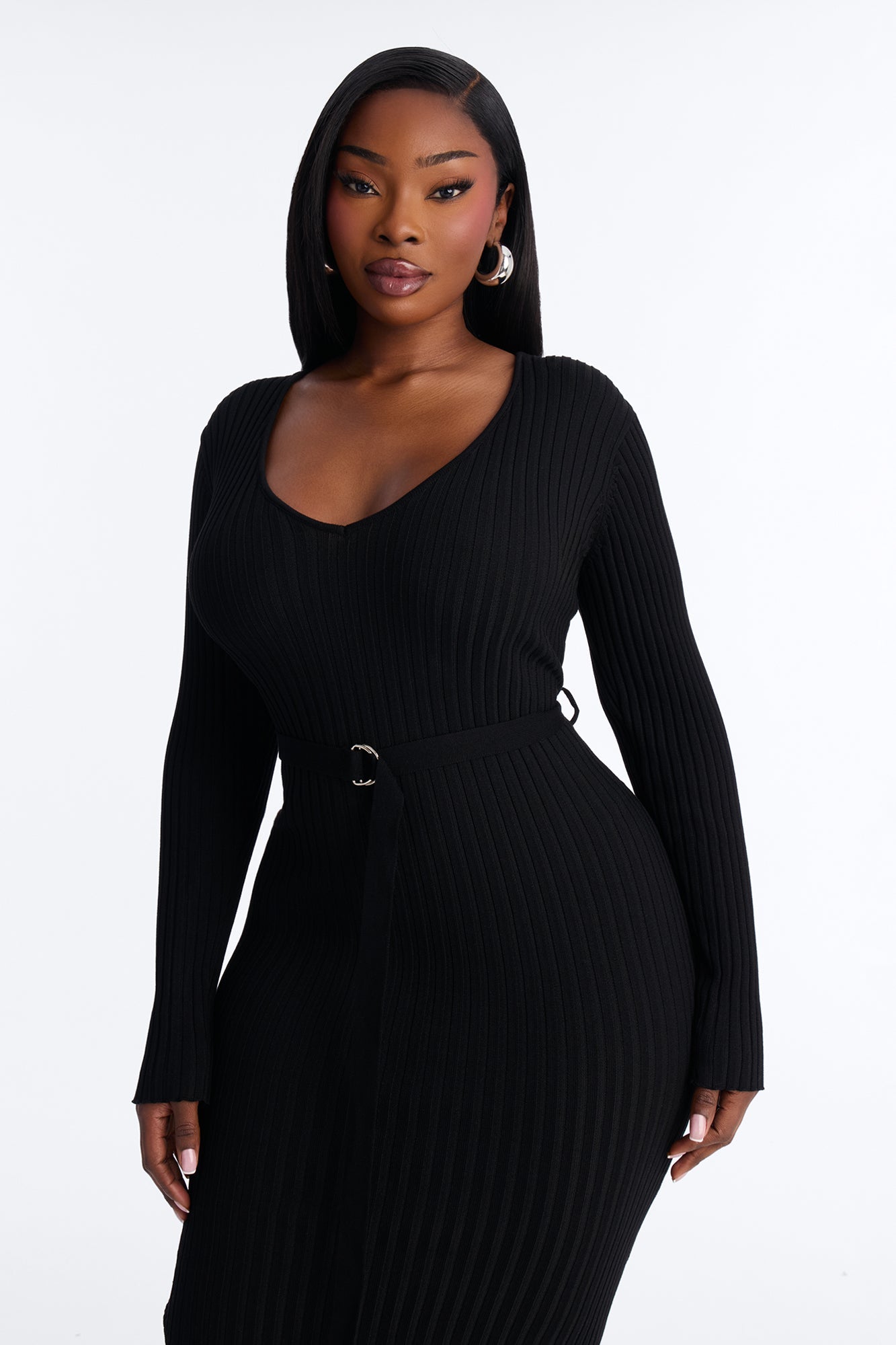 Autumn Calls Sweater Midi Dress - Black