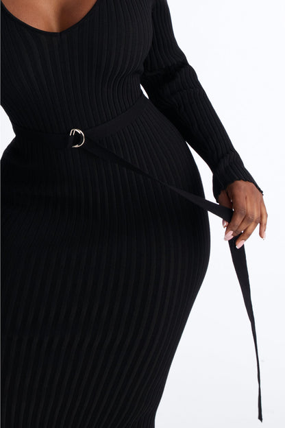 Autumn Calls Sweater Midi Dress - Black
