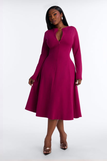 Elliana Zip Pleated Midi Dress - Magenta
