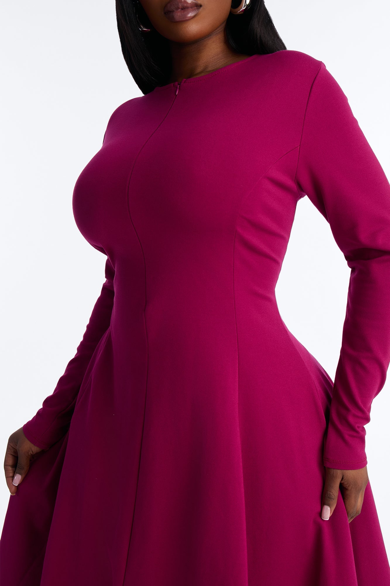 Elliana Zip Pleated Midi Dress - Magenta