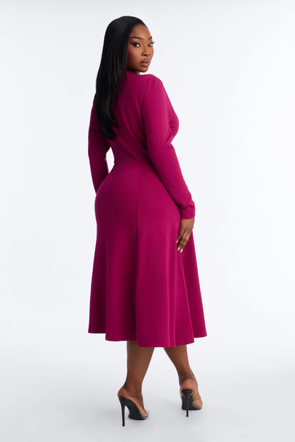 Elliana Zip Pleated Midi Dress - Magenta