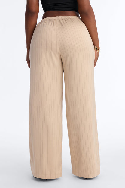 Lulu Pinstripe Satin Wide Leg Pant 32″ - Sand
