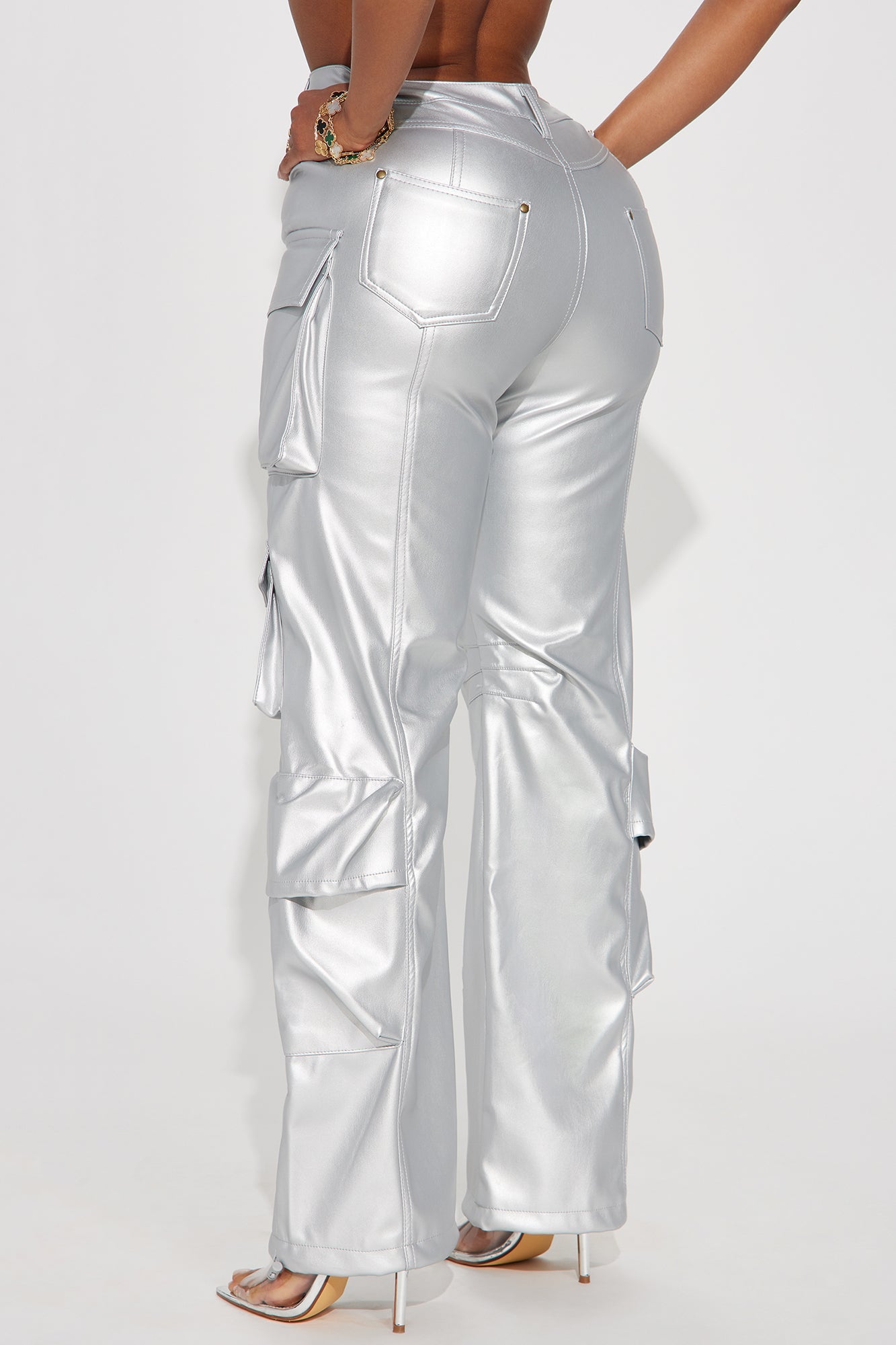 City Is Mine Faux Leather Cargo Pant - Silver