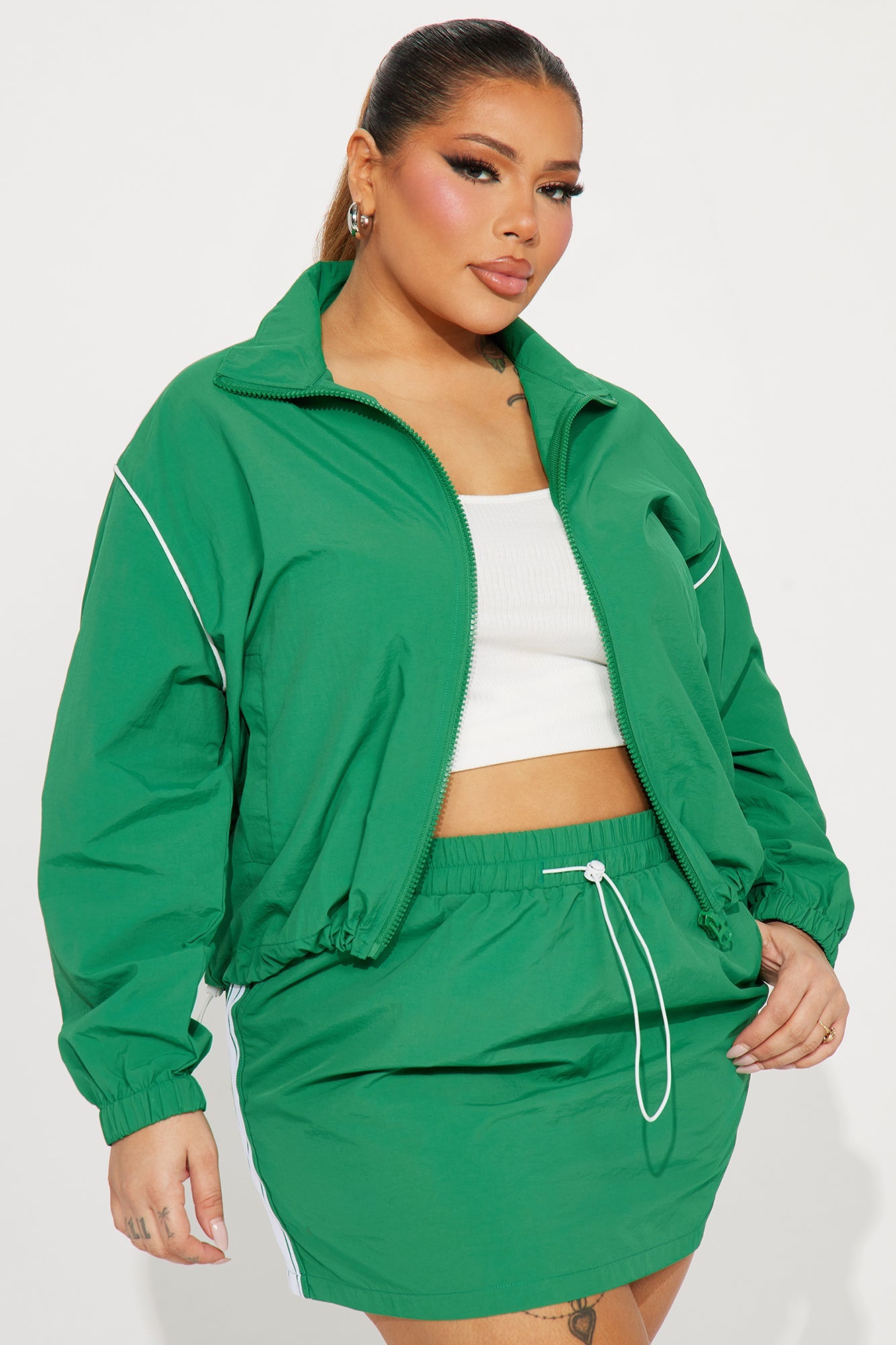 Tennis Court Ready Windbreaker Skirt Set - Kelly Green