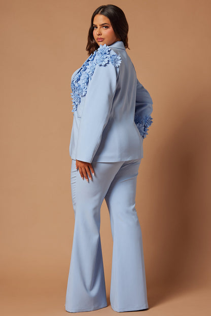 Claudette Floral Embroidered Suit Set - Light Blue