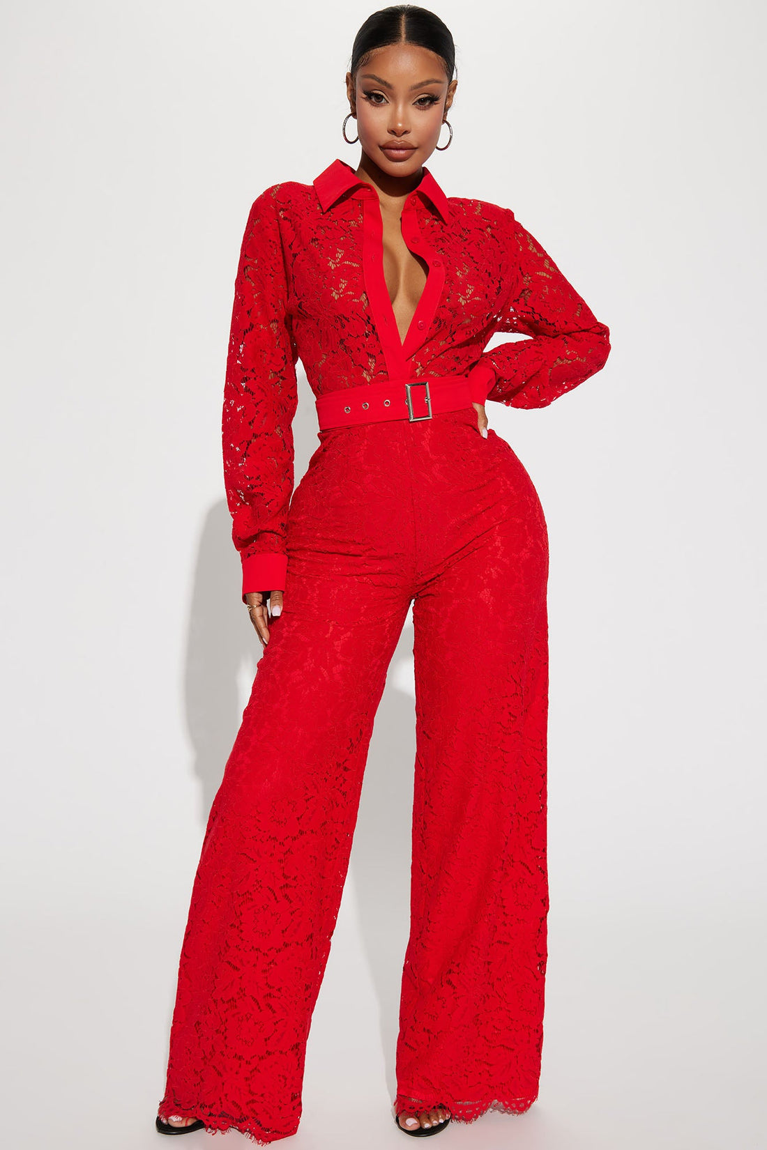 Perfect Night Lace Jumpsuit - Red