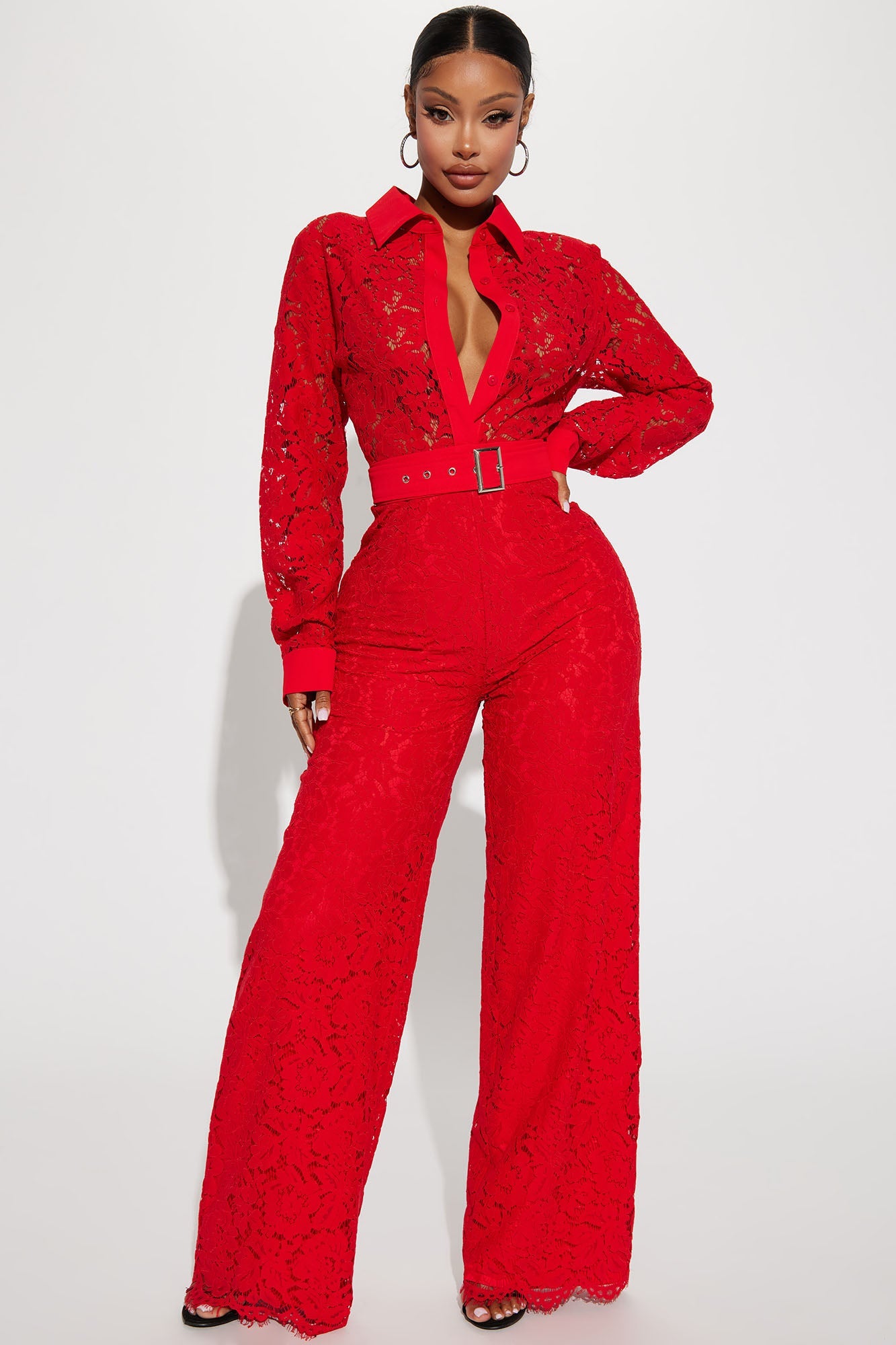 Perfect Night Lace Jumpsuit - Red