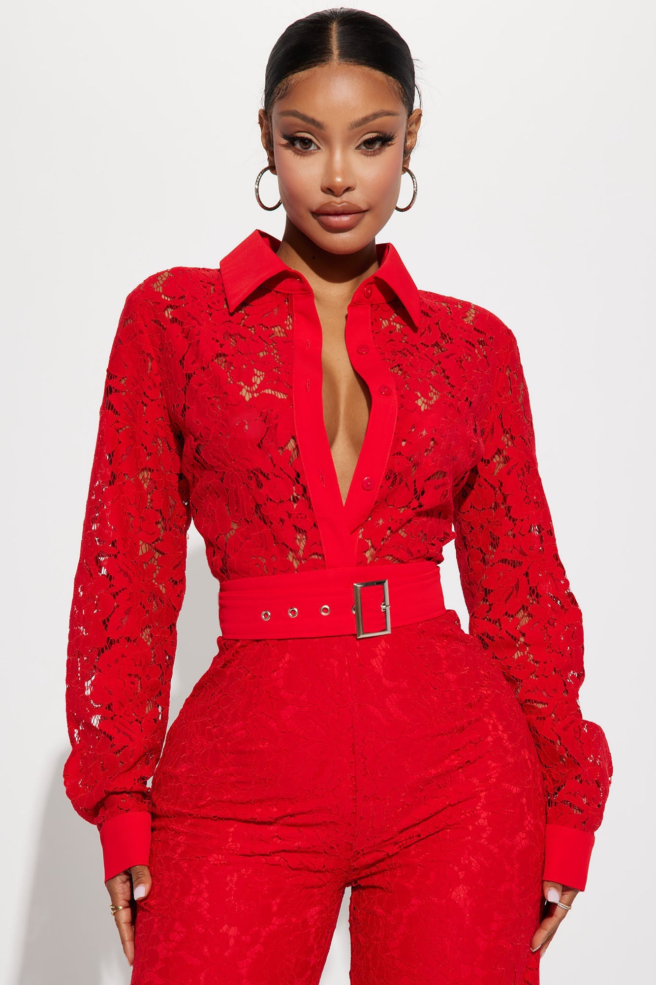 Perfect Night Lace Jumpsuit - Red