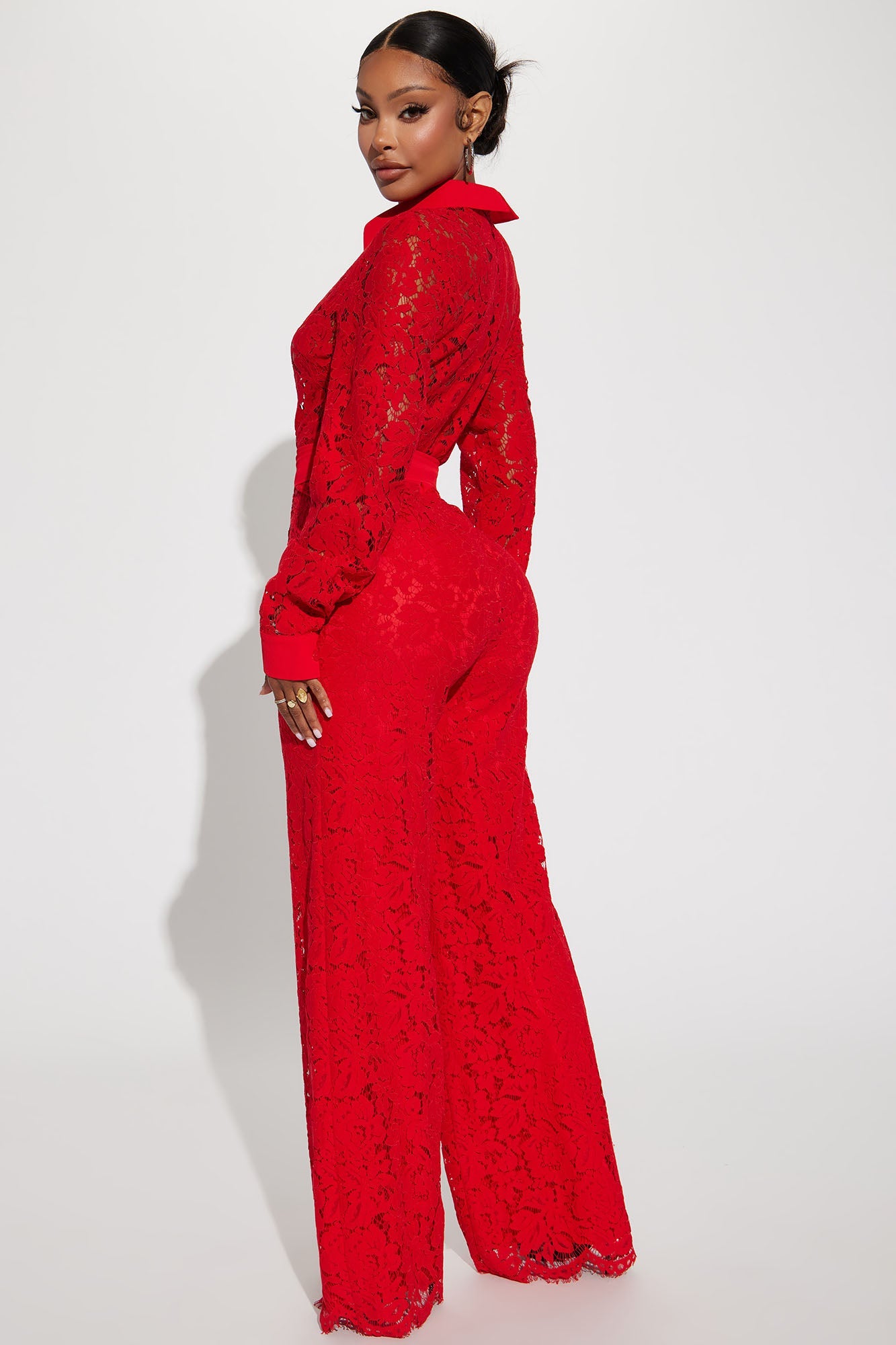Perfect Night Lace Jumpsuit - Red