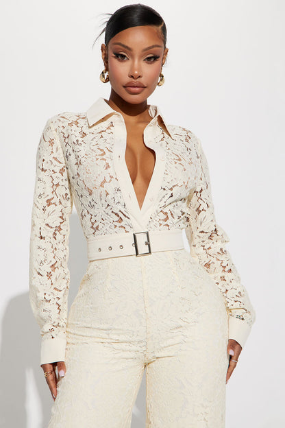 Perfect Night Lace Jumpsuit - Cream