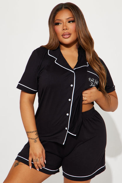 Sleep Comes First PJ Short Set - Black/White