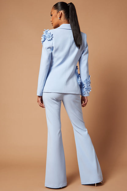 Claudette Floral Embroidered Suit Set - Light Blue