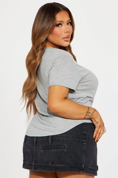 Annie Cuffed Short Sleeve Top - Heather Grey